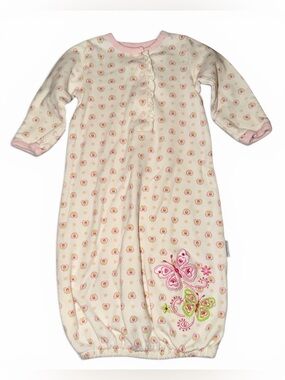 Vintage Vitamins Baby Butterfly Sleep Gown 0-6M Pink Embroidered Fold Mitts